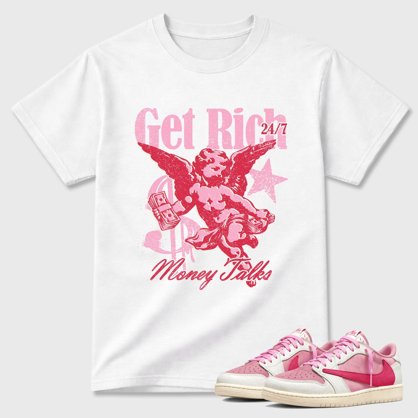 Get Rich Sneaker Tees - Air Jordan 1 Travis Scott Tropical Pink
