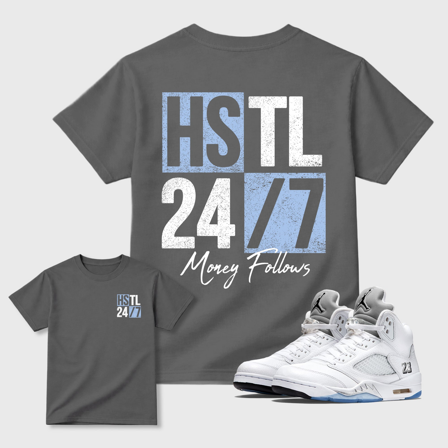 Hustle 247 Sneaker Tees - Air Jordan 5 White Metallic