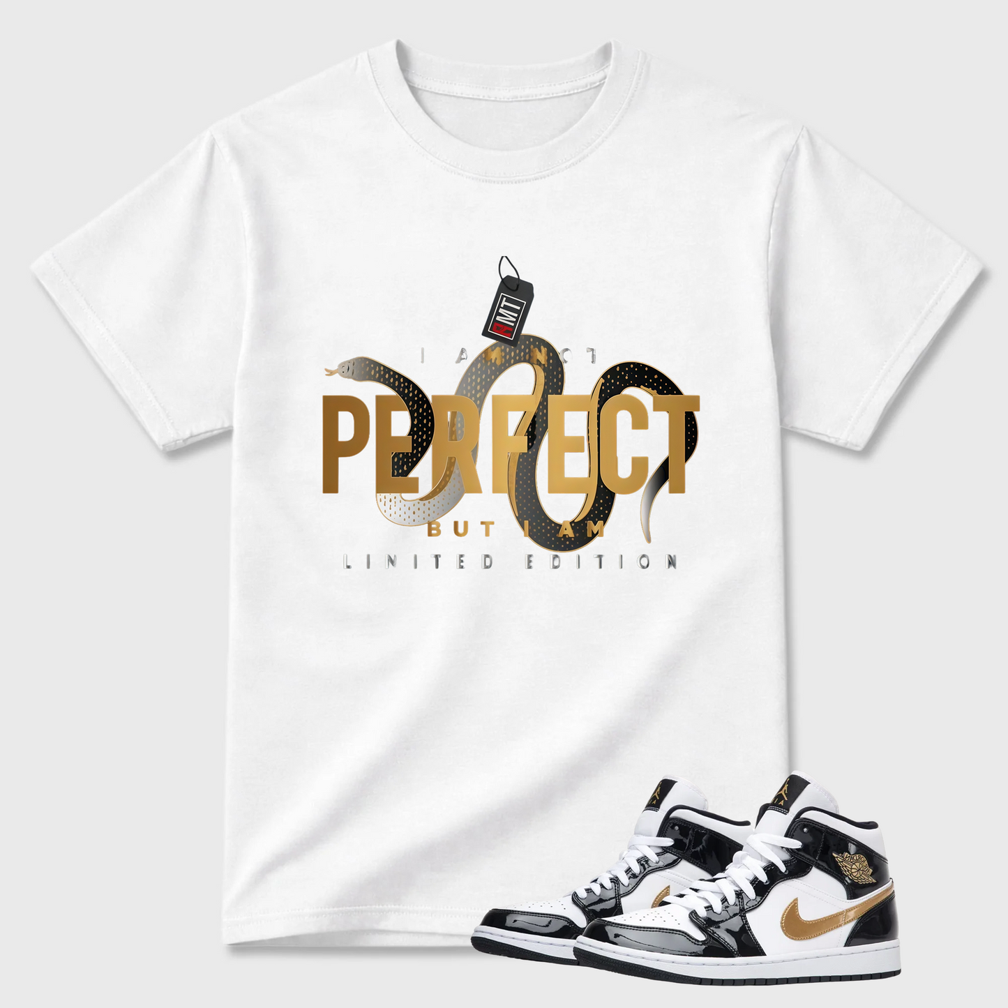 Jordan 1 Metallic gold Patent Black White Match T-shirt