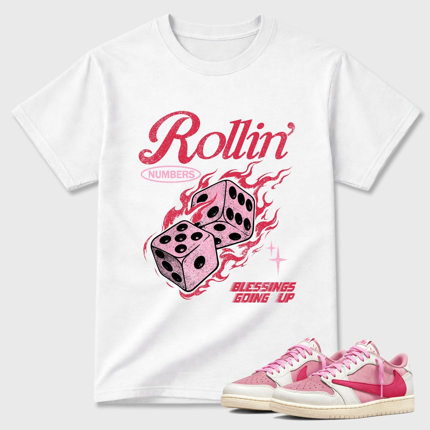Rollin numbers Sneaker Tees - Air Jordan 1 Travis Scott Tropical Pink