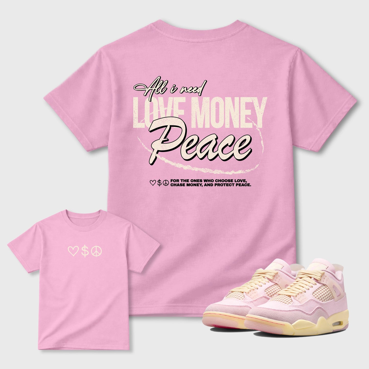 Love Money Peace Sneaker Tees - Air Jordan 4 Iced Carmine