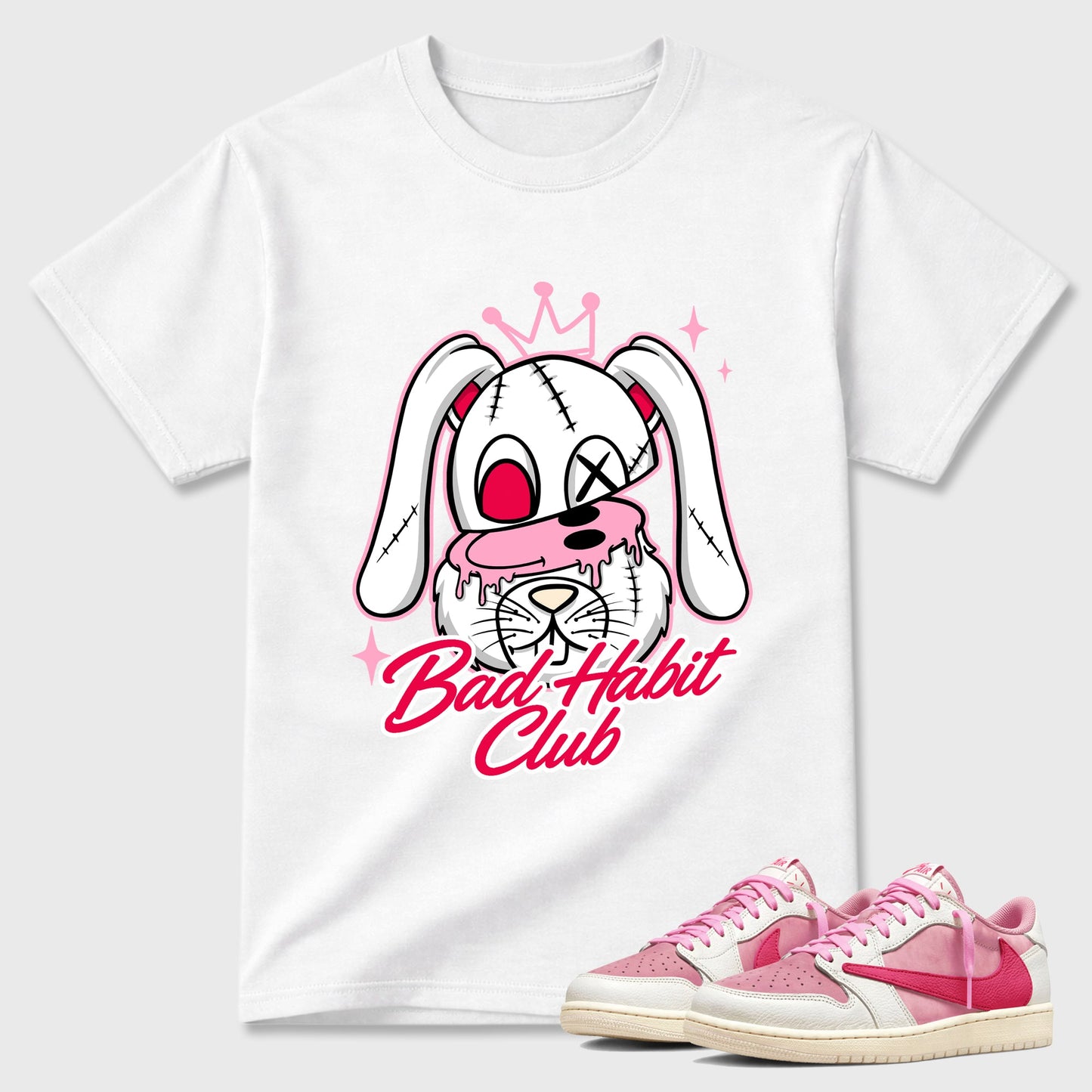Bad Habit Club Sneaker Tees - Air Jordan 1 Travis Scott Tropical Pink