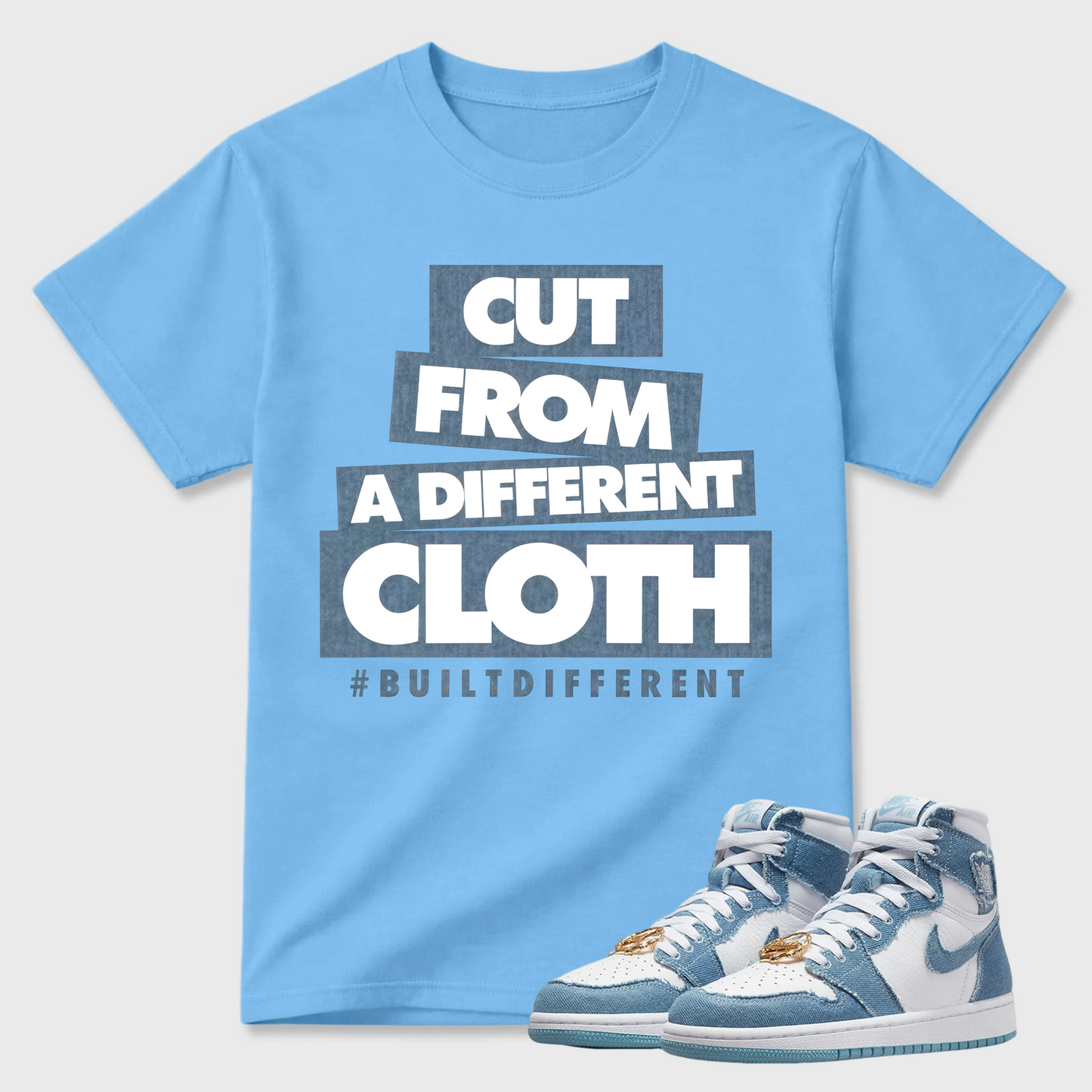 CLOTH T Shirt to match Jordan 1 High OG Denim Worn Blue Metallic Gold Chile Red