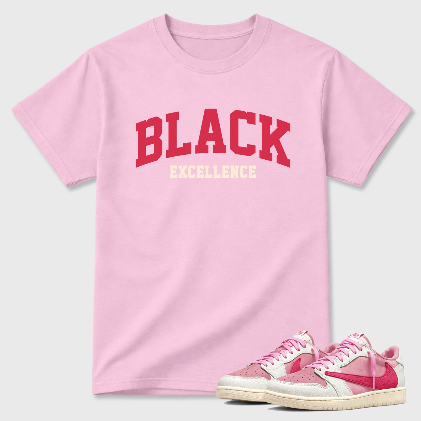 Varsity Black Excellence Sneaker Tees - Air Jordan 1 Travis Scott Tropical Pink