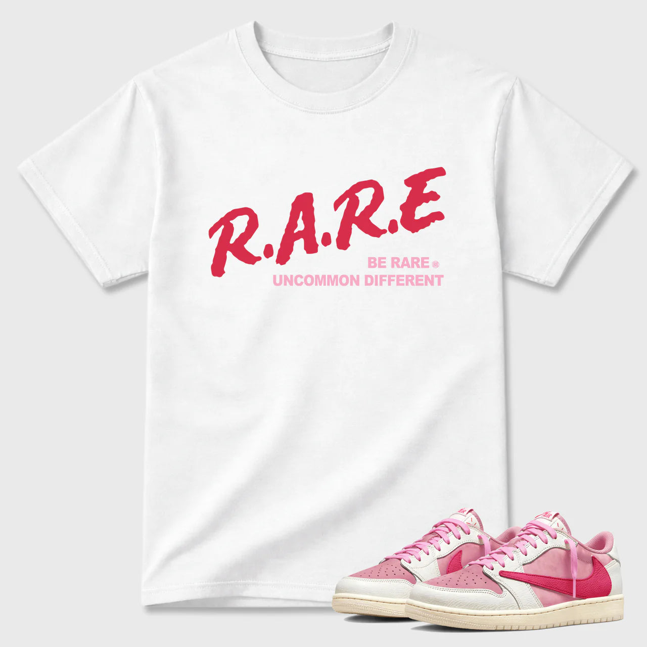 Be Rare Uncommon Different Sneaker Tees - Air Jordan 1 Travis Scott Tropical Pink