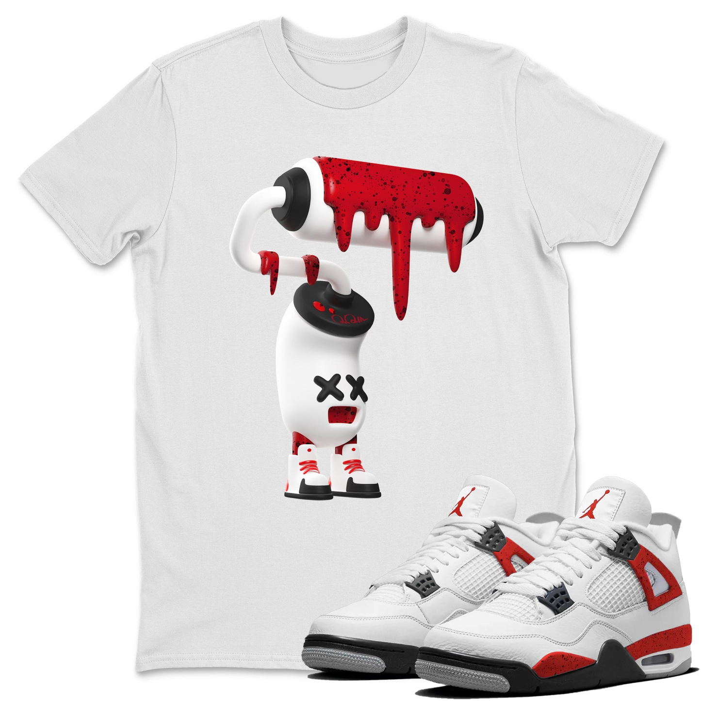 3D Paint Roller Unisex Tops - Air Jordan 4 Red Cement