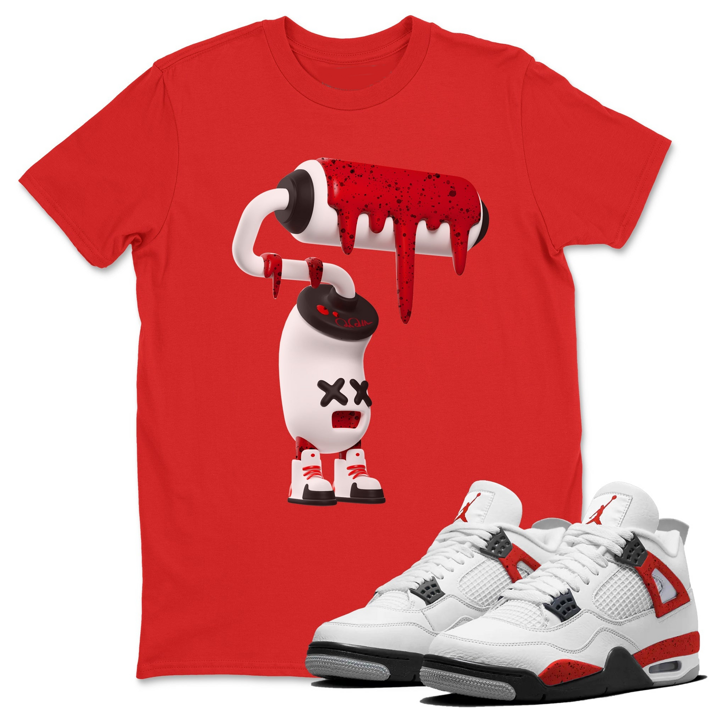 3D Paint Roller Unisex Tops - Air Jordan 4 Red Cement