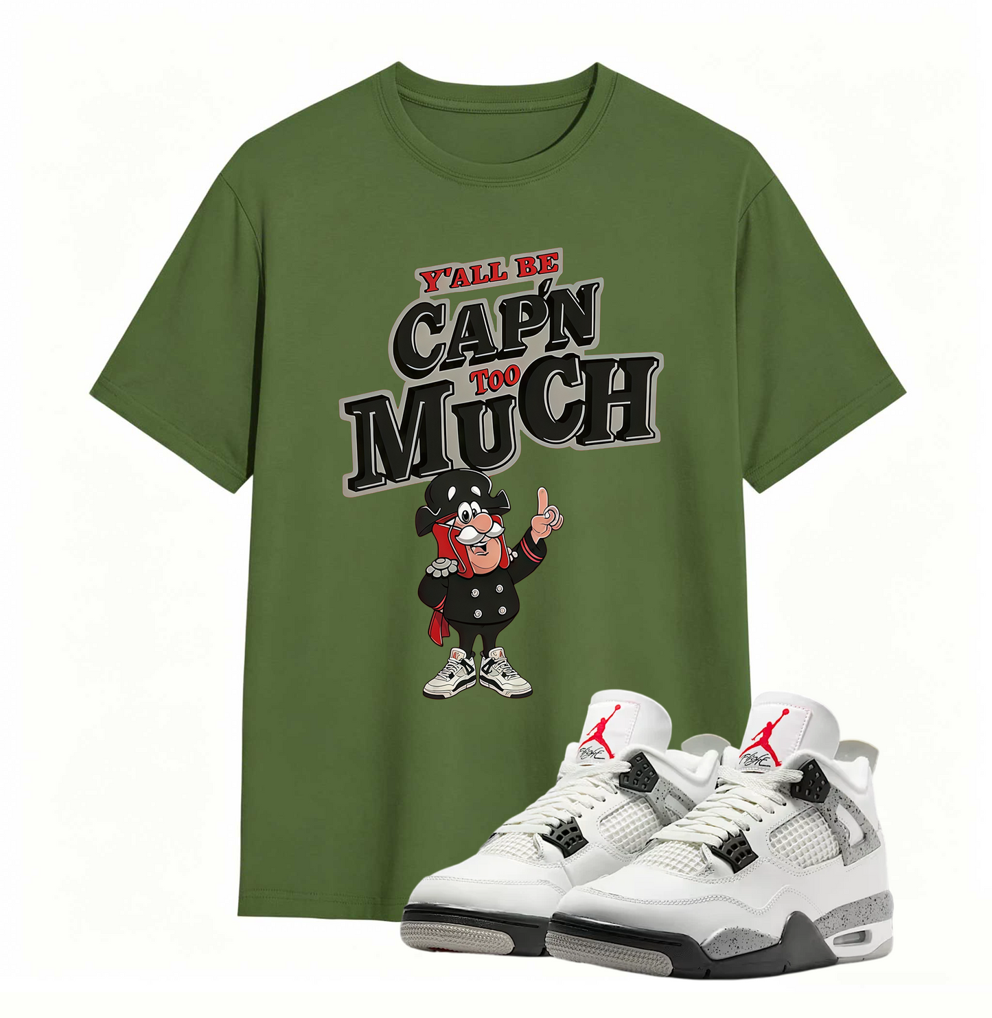 AJ 4 Retro White Cement Cap'n Too Much Sneaker T Shirt