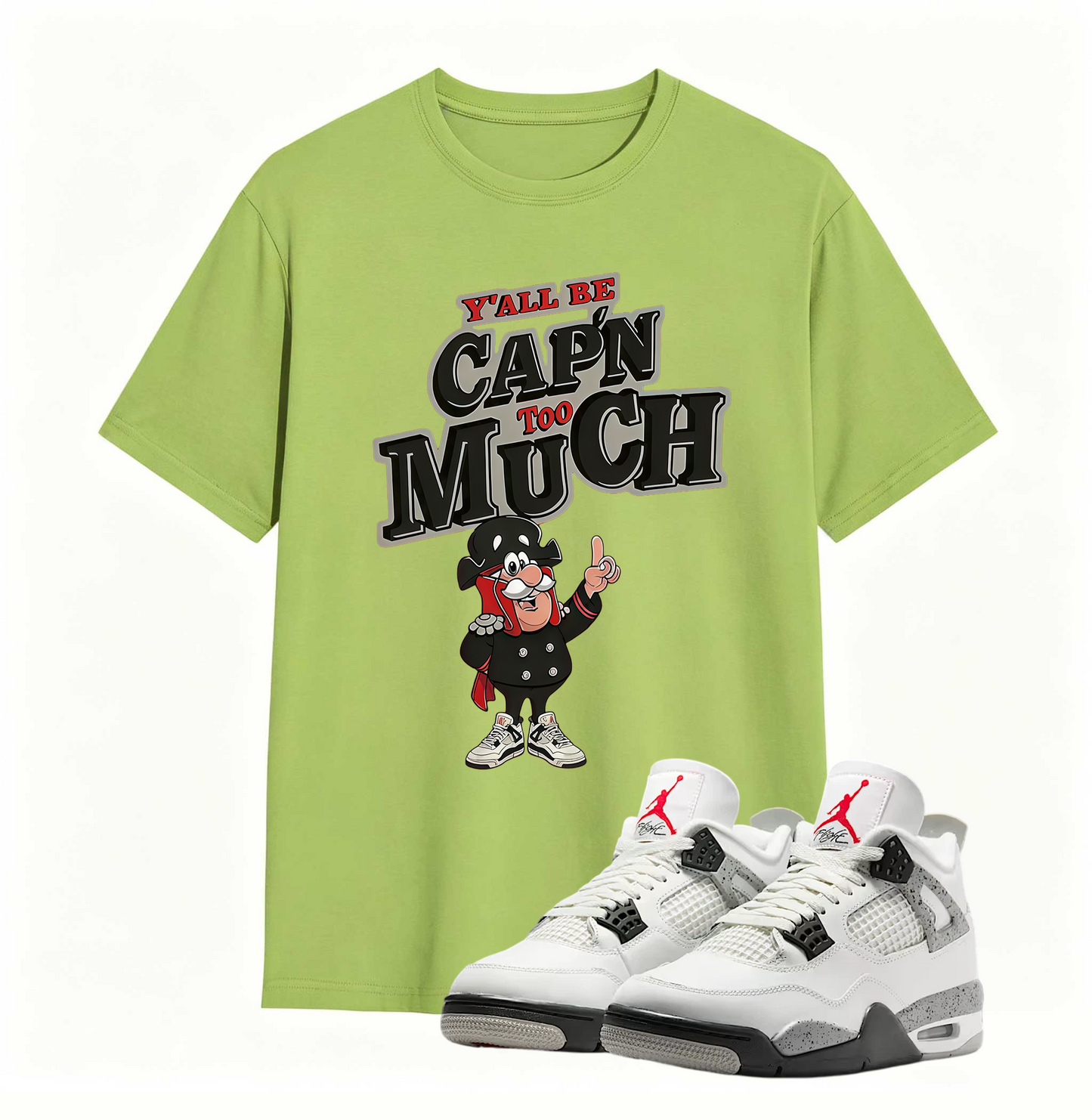 AJ 4 Retro White Cement Cap'n Too Much Sneaker T Shirt