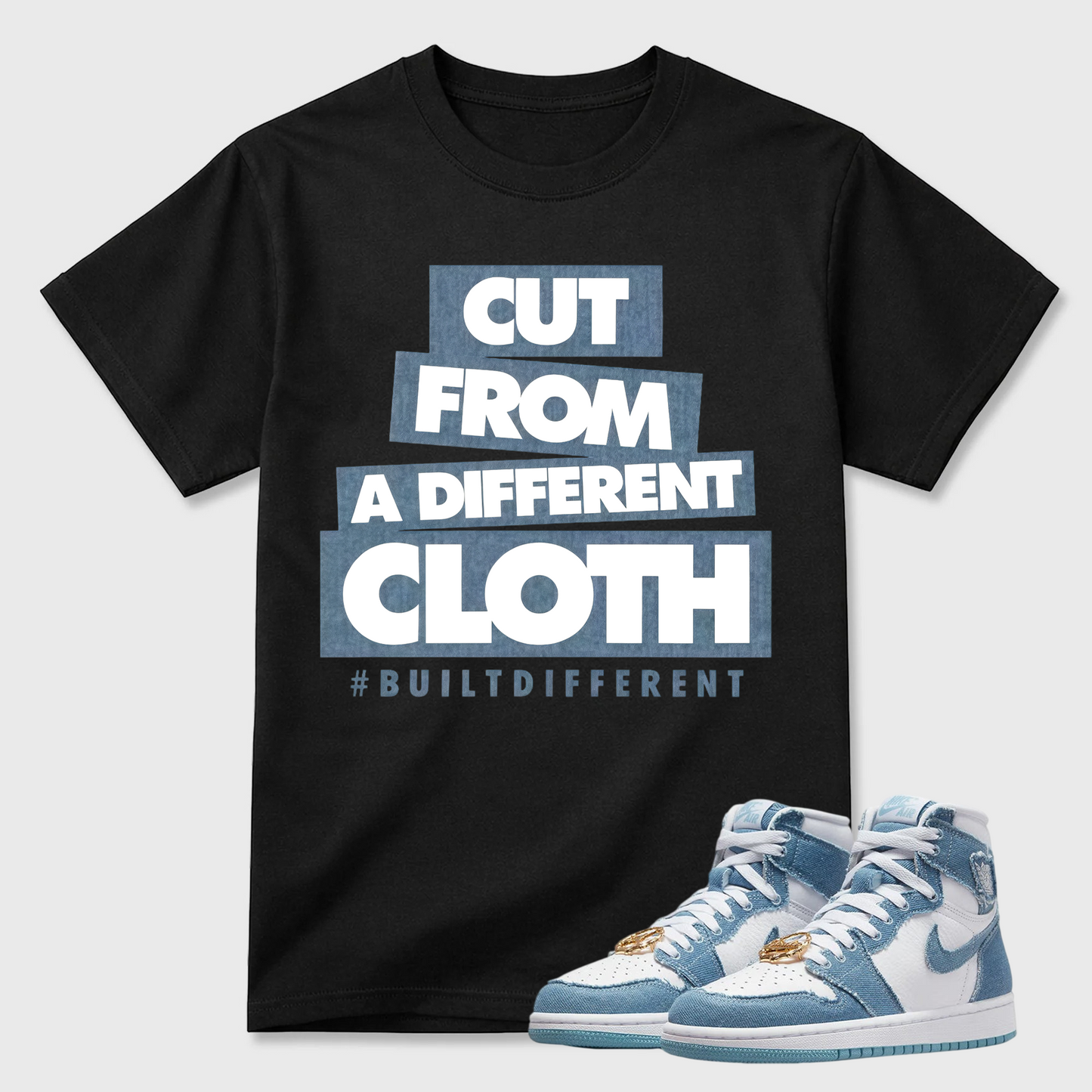 CLOTH T Shirt to match Jordan 1 High OG Denim Worn Blue Metallic Gold Chile Red