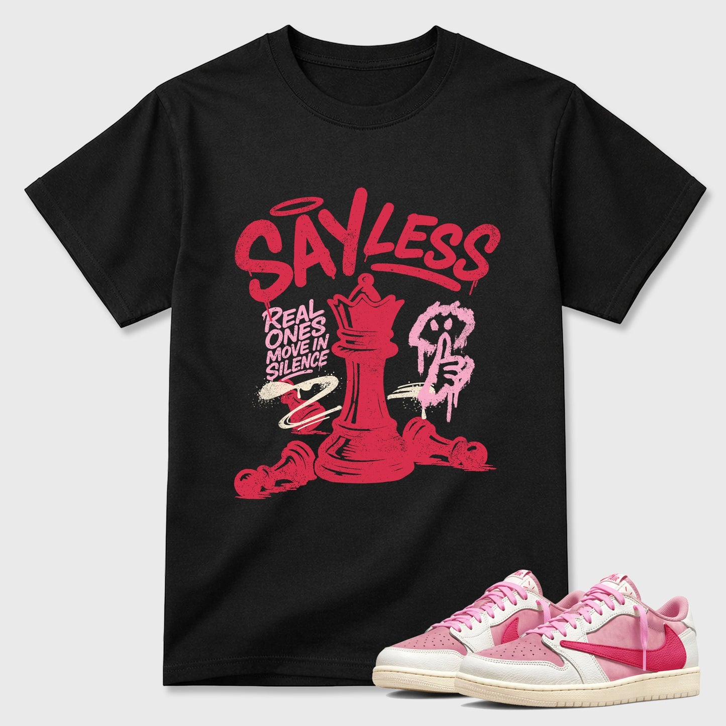 Say Less  Sneaker Tees - Air Jordan 1 Travis Scott Tropical Pink