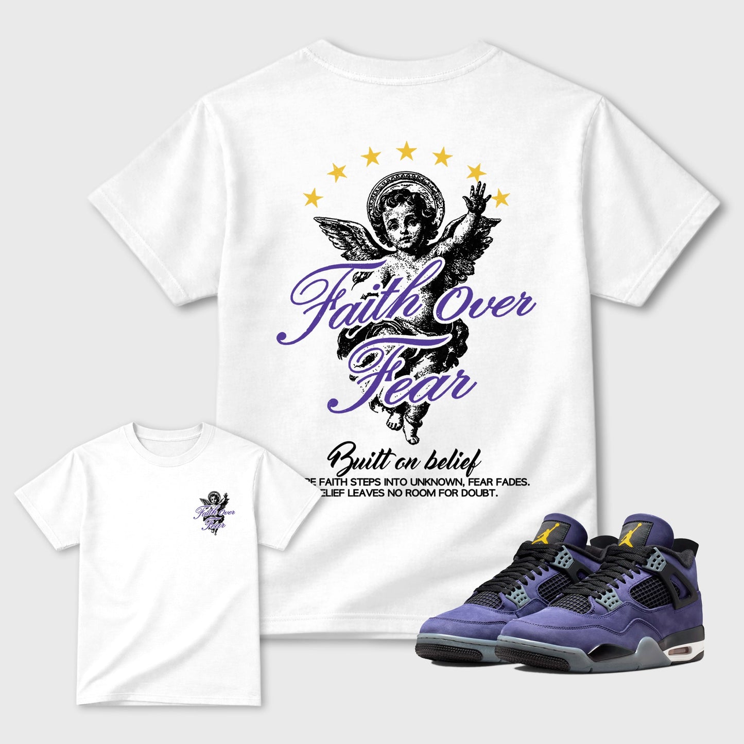 Faith Over Fear Sneaker Tees - Air Jordan 4 Lakeshow